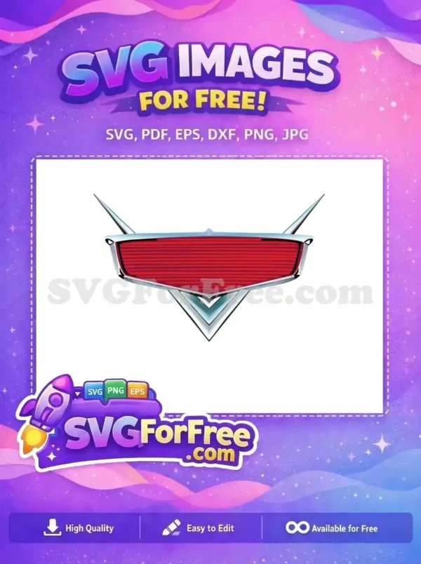 A vibrant, free design of a classic car emblem, featuring a red striped shield with chrome accents and twin spikes.