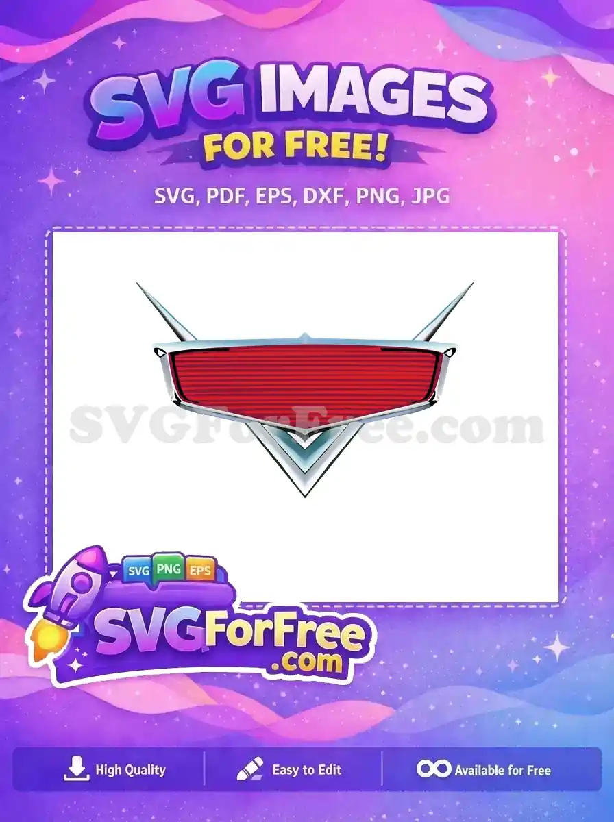 A vibrant, free design of a classic car emblem, featuring a red striped shield with chrome accents and twin spikes.