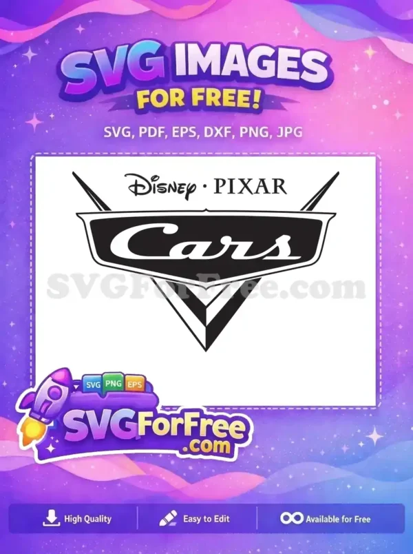 A free design showcasing the iconic Disney Pixar Cars movie logo in elegant black and white, ideal for crafts.