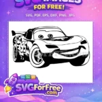Free Smiling Lightning McQueen 95 Free Black Outline Cars Movie Free SVG - Instant Download