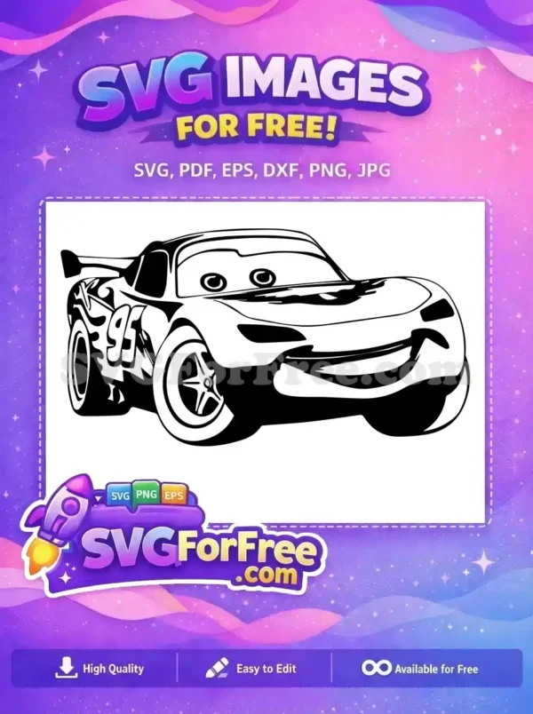 Detailed free SVG outline of Lightning McQueen, number 95, ready for crafting. A must-have free design for fans!