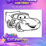 Free Lightning McQueen Outline Free Smiling Race Car Cars Movie Free SVG - Instant Download