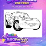Free Lightning McQueen Outline Drawing Free Coloring Page Design Cars Movie Free SVG - Instant Download
