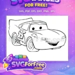 Free Smiling Lightning McQueen Free Black Outline Cars Free SVG - Instant Download