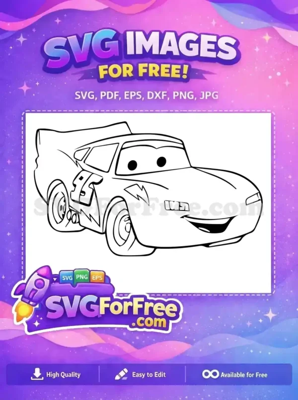 Free Lightning McQueen SVG outline for creative projects. This free design is ideal for kids' coloring pages and crafts.