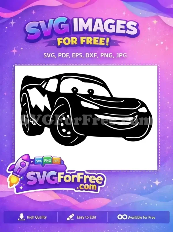 Free Lightning McQueen SVG silhouette, perfect for Cricut. A dynamic free vector car design, ready for your next project.