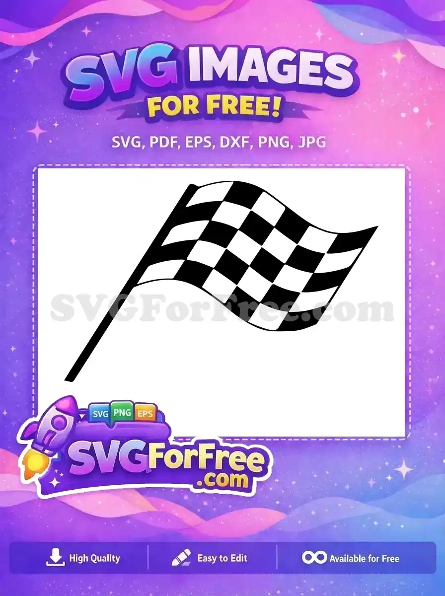 A striking free checkered flag SVG, waving dynamically, symbolizing victory and speed, ideal for any free design project.