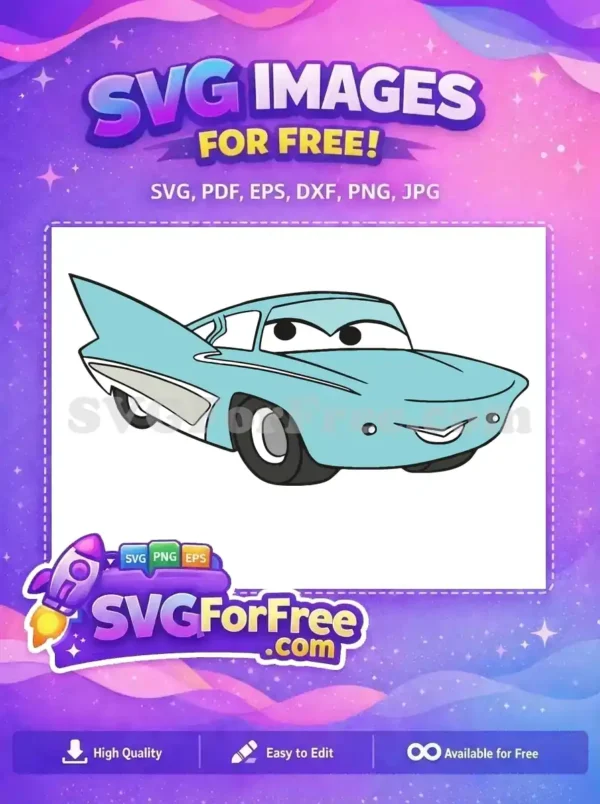 A light blue cartoon car, a free SVG design with a friendly face, perfect for children's crafts and digital art.
