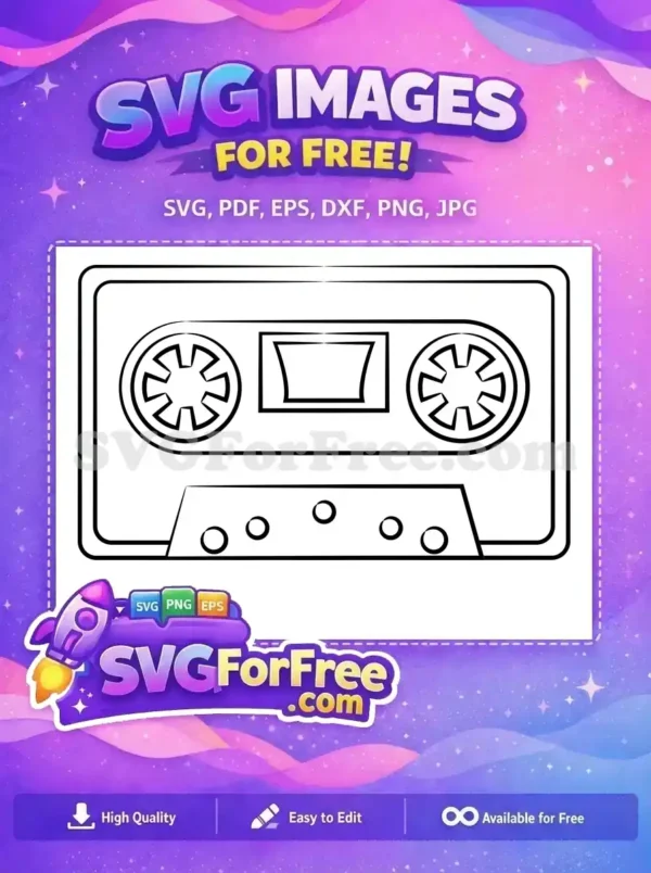 A delightful free outline SVG of a classic audio cassette tape, ideal for retro-themed designs and crafts. Grab this free vector!