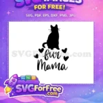 Free Black Cat Silhouette Free Fur Mama Hearts Cat Lovers Free SVG - Instant Download