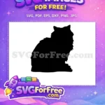 Free Fluffy Black Cat Free Sitting Silhouette Cat Lovers Free SVG - Instant Download