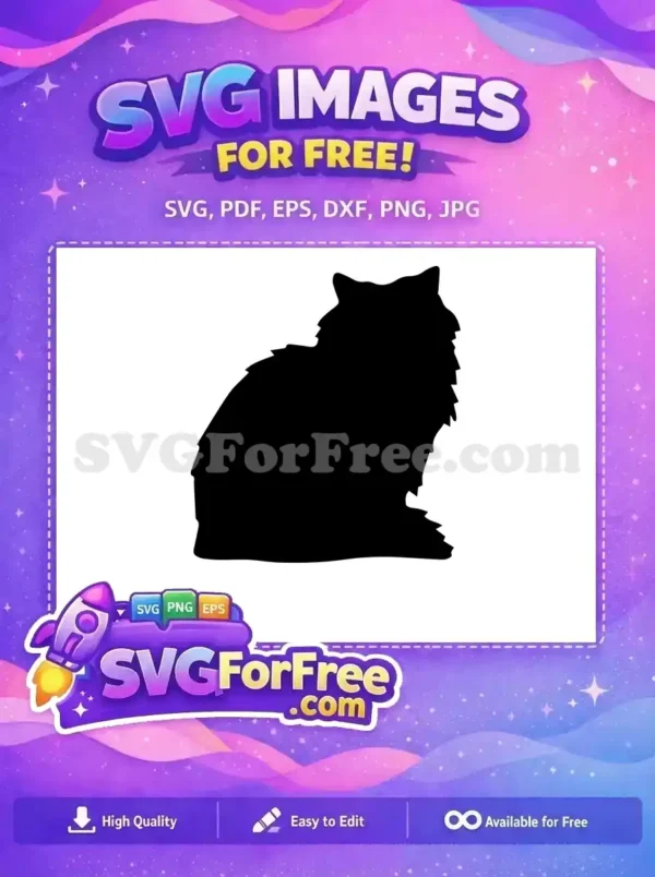 A charming free fluffy cat silhouette, perfect for diverse crafts. This expressive free design is ideal for pet lovers.