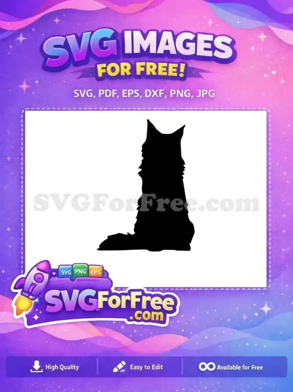 A free design featuring a black silhouette of a fluffy dog, sitting and looking away, ideal for pet projects.