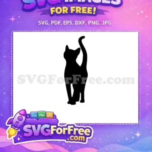A beautiful, free black cat silhouette, standing gracefully with its tail up, ideal for your next creative free design project.
