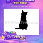 Free Black Cat Silhouette Free Sitting From Behind Cat Lovers Free SVG - Instant Download