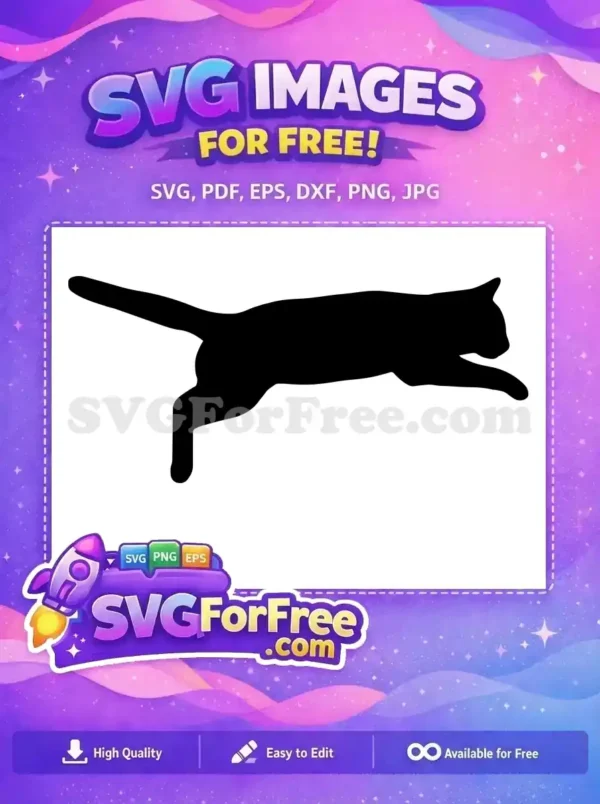A dynamic free jumping cat silhouette, perfect for animal-themed projects and crafts. Get this free design now!