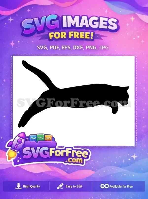 A free dynamic black jumping cat silhouette, ideal for logos or crafts. Download this versatile free vector design today.