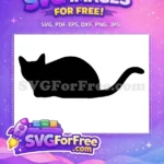 Free Simple Black Cat Free Curled Tail Silhouette Cat Lovers Free SVG - Instant Download