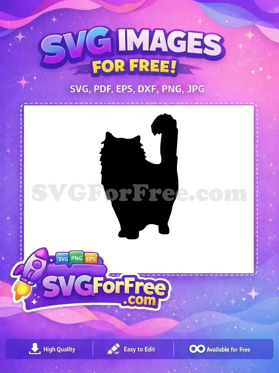 A delightful free fluffy cat silhouette, ideal for various crafts and digital projects. Grab this free design now!
