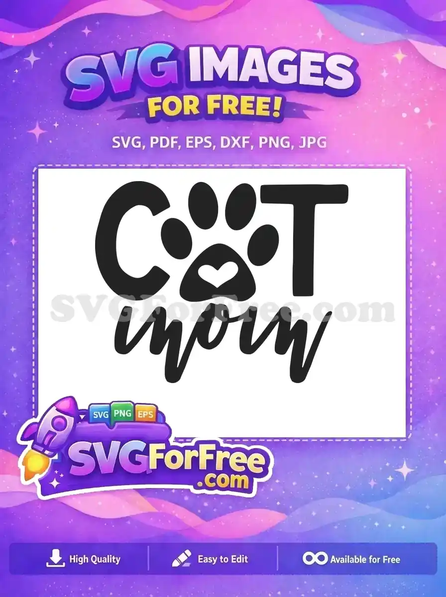 A free 'CAT mom' design featuring a lovely paw print with a heart, ideal for all cat lovers. Download this free SVG.