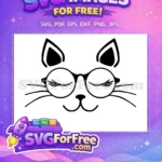Free Black Cat Face with Glasses Free Closed Eyes Cat Lovers Free SVG - Instant Download