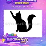 Free Waving Paw Black Cat Free Fluffy Tail Silhouette Cat Lovers Free SVG - Instant Download