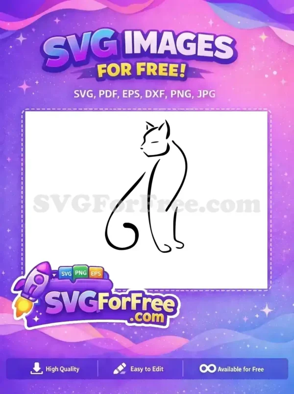 Graceful free sitting cat SVG line art, featuring a minimalist black-and-white design for creative projects.
