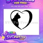 Free Black Cat Silhouette Free Heart Shape Design Cat Lovers Free SVG - Instant Download