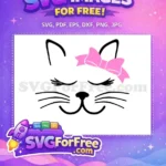 Free Cat Face with Pink Bow Free Long Eyelashes Cat Lovers Free SVG 1 - Instant Download