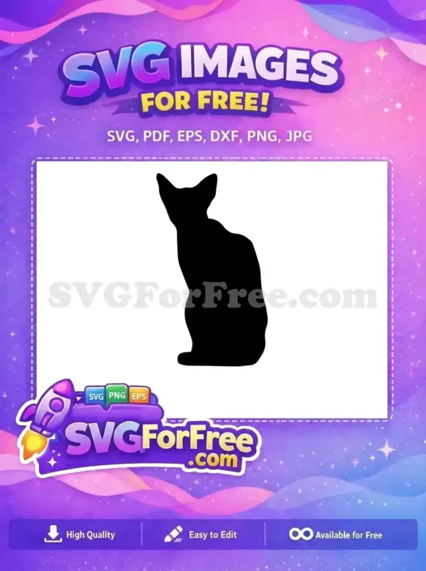 A striking free black cat silhouette design, sitting gracefully, perfect for animal lovers and crafting projects. Free download available!