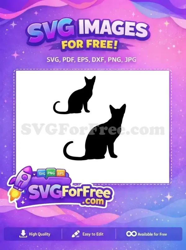 Two sleek black cat silhouettes, one larger and one smaller, sitting majestically. A free SVG design.