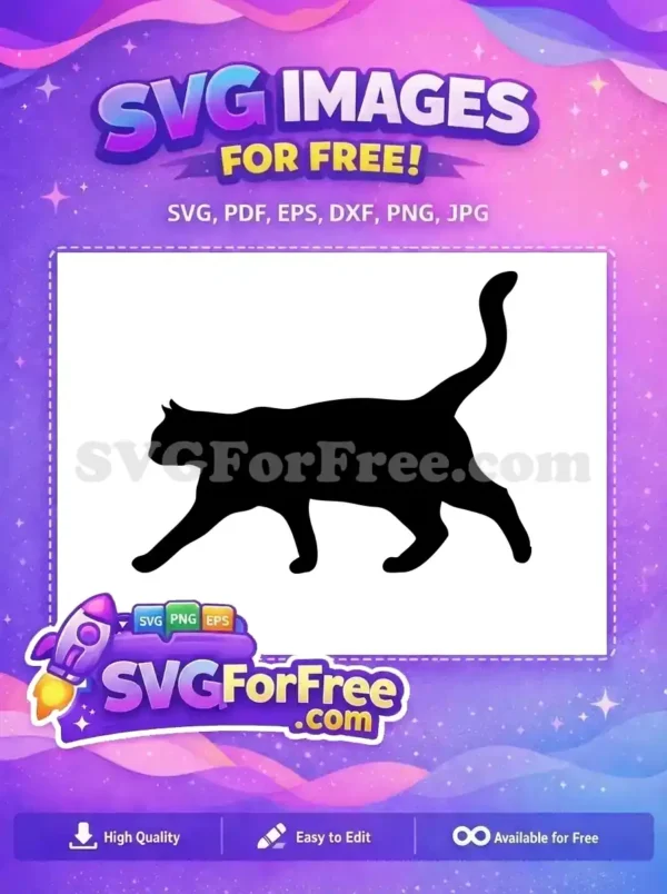 Free Walking Cat Silhouette SVG – Elegant Pet Design A striking free design featuring a walking black cat silhouette, ideal for crafts and digital projects. Grab this free SVG now!