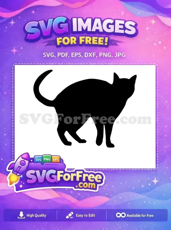 Free Feline Charm: Elegant Black Cat Silhouette Design A free elegant black cat silhouette, poised with an arched back and curled tail. This free design is purr-fect for any project.