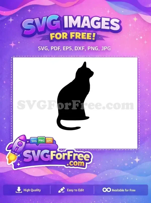 A sleek, free black cat silhouette sitting gracefully, ideal for crafters and designers seeking free animal art.