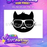 Free Cool Cat with Sunglasses Free White Mustache Design Cat Silhouette Free SVG - Instant Download