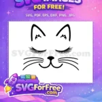 Free Cute Cat Face Free Long Eyelashes Silhouette Free SVG - Instant Download