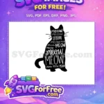 Free Sitting Black Cat Silhouette Free Meow Word Art Cat Quotes Free SVG - Instant Download
