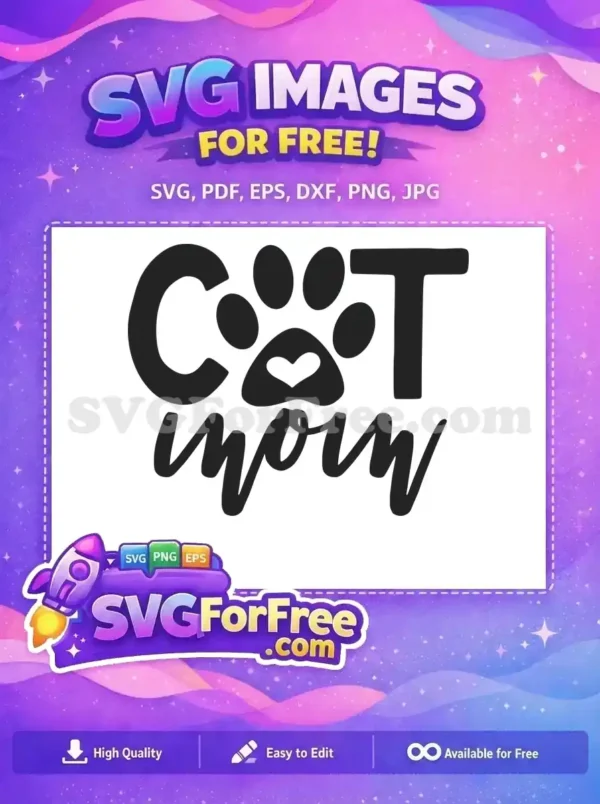 A charming free "Cat Mom" SVG design featuring a paw print with a heart, ideal for showing feline affection. Perfect for DIY projects.