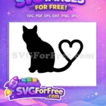 Free Black Cat Silhouette Free Heart Shaped Tail Cat Love Design Free SVG - Instant Download