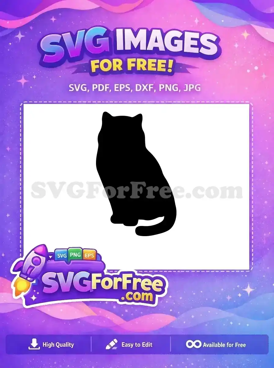 A free black cat silhouette, sitting gracefully, ideal for various crafts. Download this versatile free SVG design now.