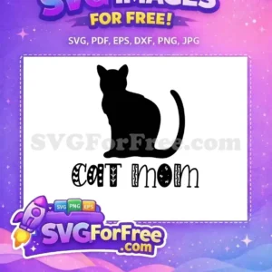 Free Cat Mom SVG Design – Adorable Feline Craft File A charming free 'CAT mom' SVG design featuring a black cat silhouette and decorative text, ideal for crafting.