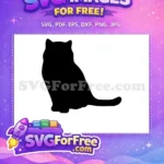 Free Fluffy Black Cat Free Sitting Pose Cat Silhouette Design Free SVG - Instant Download