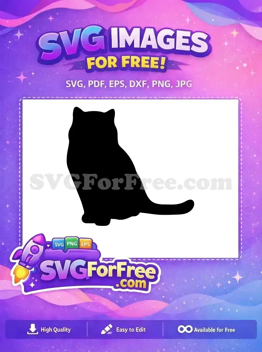 A sleek, free sitting cat silhouette SVG design, ideal for crafters and designers seeking charming animal graphics.