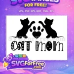 Free Two Cats Silhouette Free Heart Paw Print Cat Mom Free SVG - Instant Download