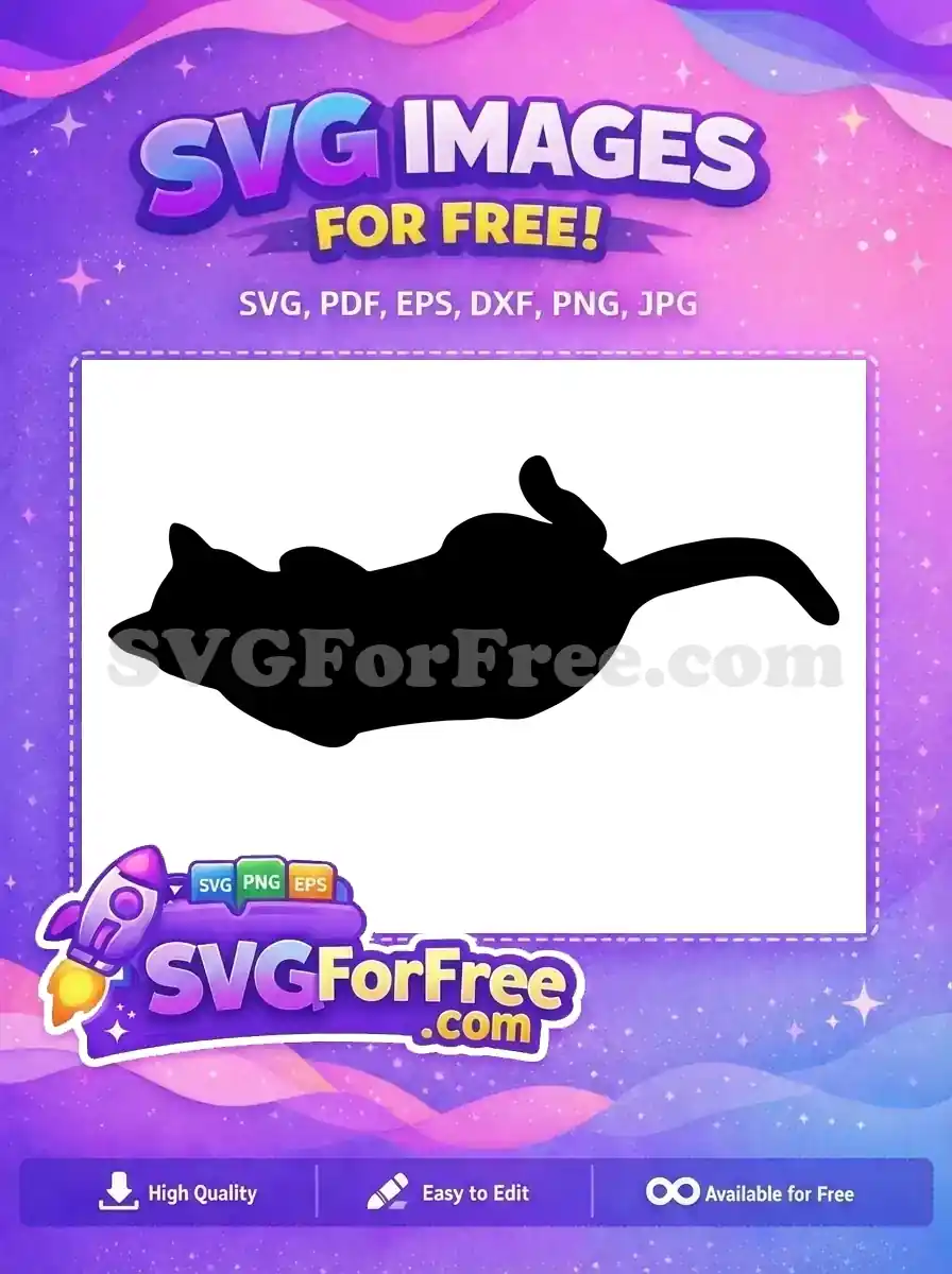 A versatile free cat silhouette SVG, depicting a playful feline lying on its back, ideal for diverse creative free projects.