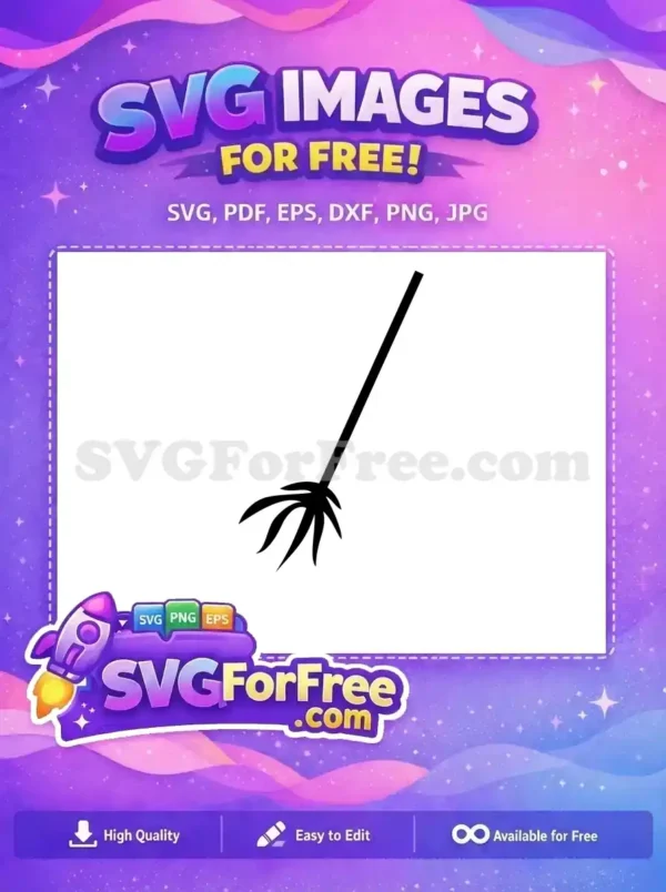 Free broom SVG design, a simple black silhouette of a classic broomstick for Halloween or cleaning projects. Download this free vector now!