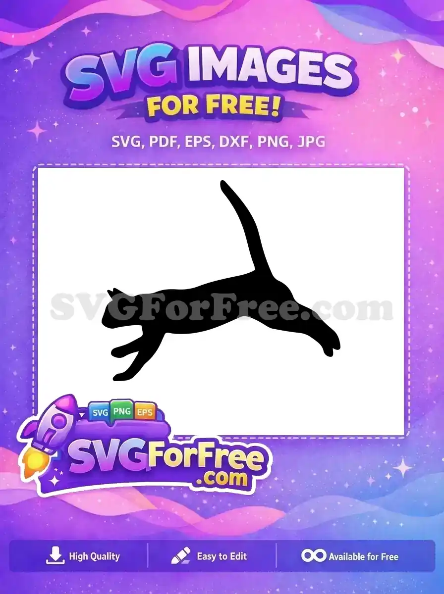 A captivating free cat silhouette, mid-pounce, perfect for crafts and digital designs. This free vector art is highly versatile.