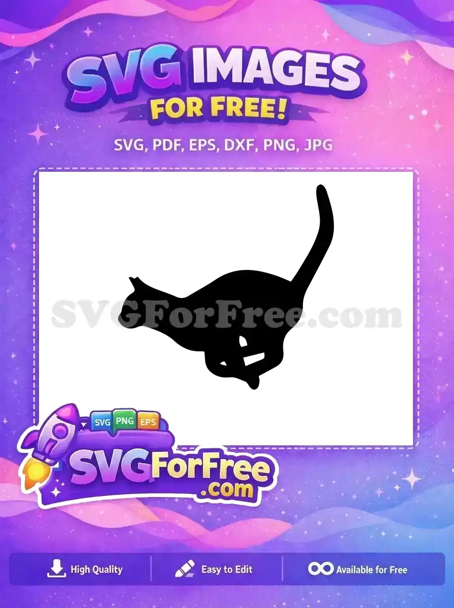 A sleek free black silhouette of a cat in a dynamic running or leaping pose, ideal for various free design projects.
