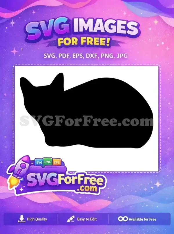 Free Black Cat Silhouette SVG – Charming Feline Design A sleek, minimalist free black cat silhouette, curled up. This free SVG is ideal for crafters seeking a charming, free design.