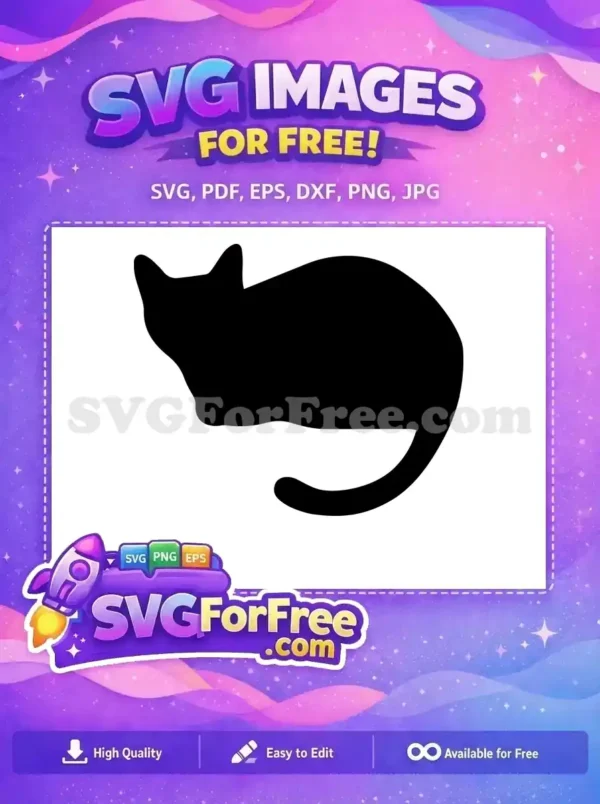 Free Resting Cat Silhouette – Elegant Animal Design Graceful free cat silhouette, a sleek black feline resting peacefully, ideal for crafters and designers. Download this free vector!